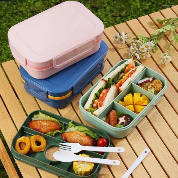 Vaisselle 2000ML Double Couches Boîte À Lunch Avec Cuillère Fourchette Coupe Grade Micro-ondes Congélateur Étudiants Sûr Conteneur Bento Thermique