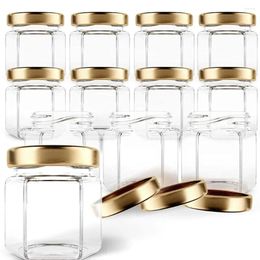 Dîne 20pcs avec couvercle bocal en verre hexagone Favors de mariage 45 ml mini miel contenants de rangement pour les clients cadeaux