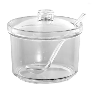 Dilaiteur 210 / 400ml Bol de sucre en acrylique transparent avec couvercle de cuillère Visible anti-bas Jar Assaisonnement Salt Shaker Pot