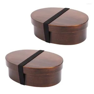 Vaisselle 2X boîtes à déjeuner en bois conteneurs boîte à déjeuner Bento de Style japonais pour enfants boîtes à bols scolaires