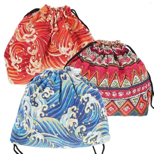 Vaisselle 3 pièces sac bento sac à cordon conteneur réutilisable déjeuner polyester pour le stockage extérieur