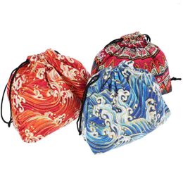 Vaisselle 3 pièces pochette à déjeuner avec cordon de serrage, support de sac Bento, boîte à déjeuner de Style japonais, sacs de rangement pratiques portables