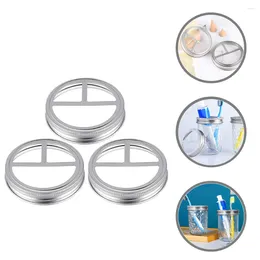 Vajilla 3 PCS Cubierta de cepillo de dientes de acero inoxidable Mason Jar Botella de vidrio Tapas de tipo dividido Práctico ancho para frascos