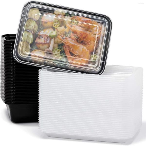 Vajilla de 38 Oz, paquete de 15 recipientes rectangulares para preparación de comidas con tapa, caja Bento de un compartimento, congelador/microondas/lavavajillas apilable