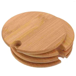 Vaisselle 4 pièces couvercle de tasse couvercles de boisson tasse ronde couvercles en bambou remplaçables pour accessoire