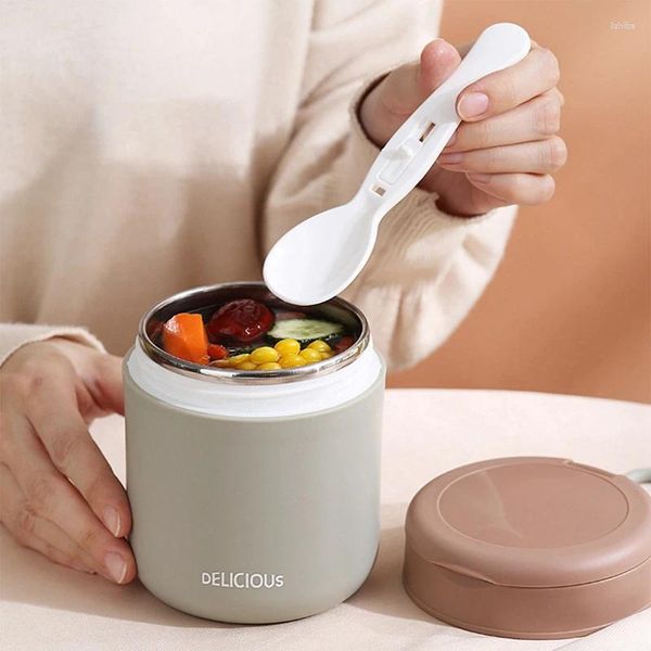 Dîne 430ml 304 Tasse de soupe en acier inoxydable tasse isolées Sépondés scellés Petit-déjeuner avec cuillère en bouillie