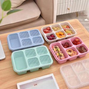 Serviesgoed 4 stks lunchbox 5-compartiment ontwerp bento draagbare herbruikbare fruit snack met helder deksel voor thuiskantoor picknick