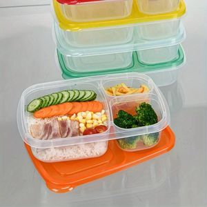 Dilaignier 4pcs Boîtes à lunch empilables originales - Réutilisables Contatment à 3 compartiments pour enfants et adultes Bento Box Repas Travail