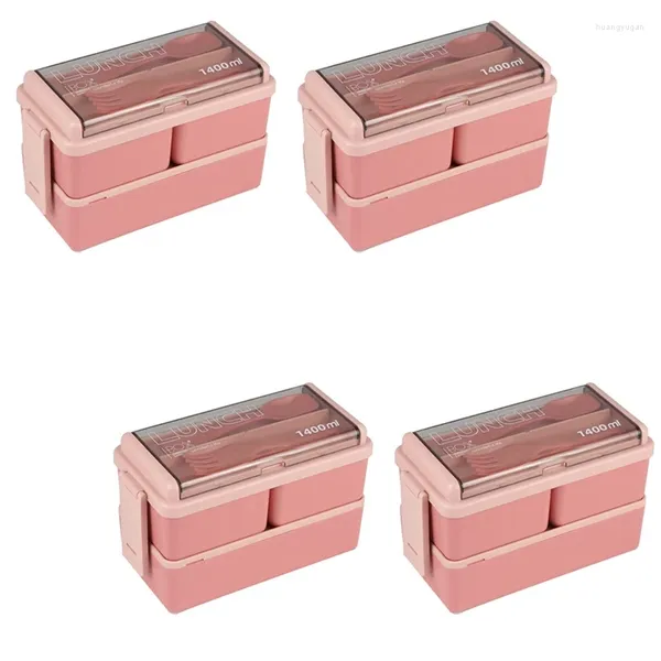 Vaisselle 4X Kit de boîte à Bento 47,35 OZ Déjeuner adulte 3 compartiments Conteneurs de préparation de repas Rose