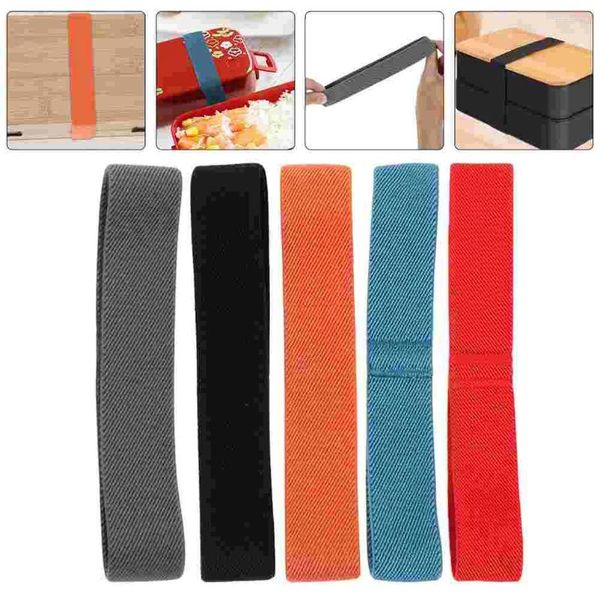 Dîner 5 PC Boîtes à lunch Boîtes Bento Strap Fixing Band Outdoor Stracts Travel Pruisible Camping Box