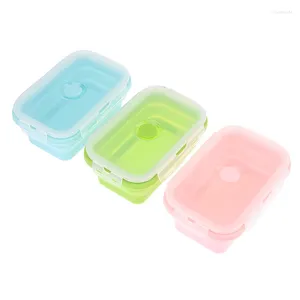 Vaisselle 500ml Silicone Pliant Bento Boîte Pliable Portable Déjeuner Microware Maison Cuisine Extérieure Conteneurs De Stockage Des Aliments