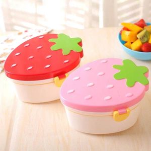 Vaisselle 500 ml boîte à déjeuner en forme de fraise 2 couches de stockage de fruits boîtes à Bento rouge rose micro-ondes vaisselle enfant mignon bol d'école