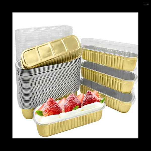 Vajilla 50 unids Tazas de hornear de aluminio desechables Mini Pan Pan Pans Rectángulo Muffin Tins Pastel estrecho para fiesta