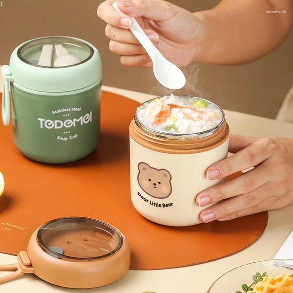 Vaisselle Thermos en acier inoxydable de 530ML, tasse à soupe, boîte à déjeuner thermique sous vide avec cuillère, récipient alimentaire Portable, Bento pour enfants