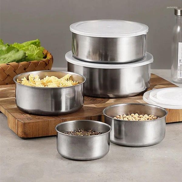 Vaisselle 5 pièces boîte à déjeuner micro-ondable en acier inoxydable rond pique-nique conteneurs de stockage scellés bol de conservation accessoires de cuisine