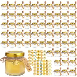 Dîne 60pcs Mini Glass Honey Bocs 1,5 oz avec plongeurs en bois cartes de charmes d'abe