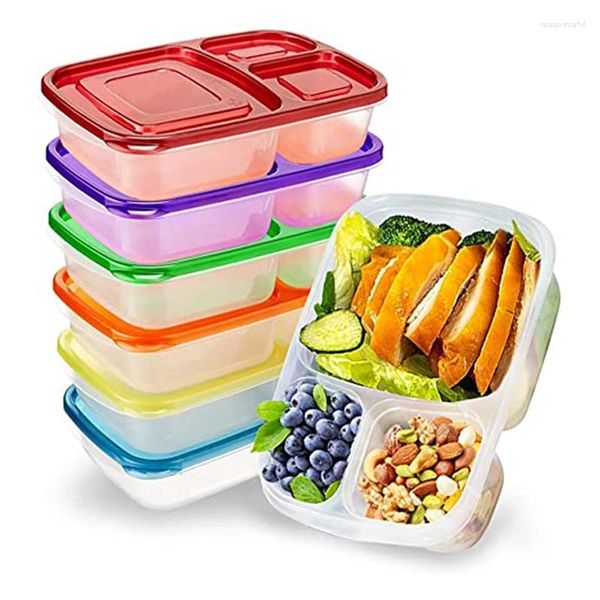 Vaisselle paquet de 7 boîtes à déjeuner Bento-récipients de préparation de repas réutilisables à 3 compartiments récipient étanche avec couvercles pour l'école