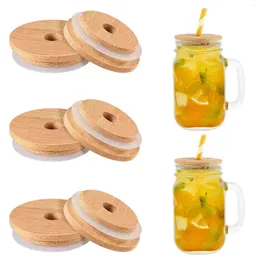 Vajilla 8 PCS Mason Jar Tapas de tapa de bambú Tapas de boca ancha Taza de enlatado reutilizable Bebida de madera