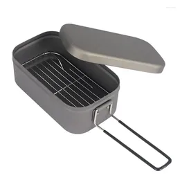 Vaisselle 800ML boîte à déjeuner en aluminium pique-nique chauffant en plein air avec support à vapeur ensemble de Camping voyage Bento légumes cuits à la vapeur