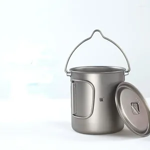 Dîne 900 ml / 1600 ml Titanium Pot tasse suspendue Camping Water portable avec couvercle pliable manche en plein air