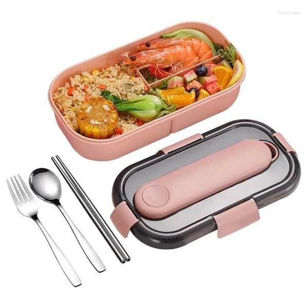 Vaisselle boîte à déjeuner pour adulte, salade à 3 compartiments avec cuillère et fourchette, contrôle des portions sûr au four à micro-ondes