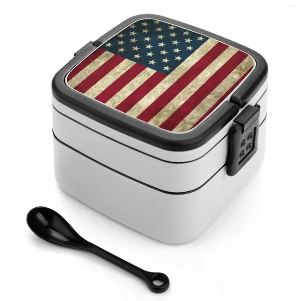 Vajilla Bandera Americana Doble Capa Bento Box Almuerzo Ensalada América Estados Unidos