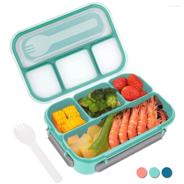 Vajilla Bento Box Lunch Lonchera para adultos Contenedores para niños pequeños Adultos 1300 ml 4 compartimentos Tenedor A prueba de fugas Microondas Lavavajillas