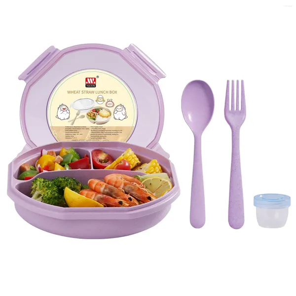 Derwole Bento Box Lunch pour enfants Conteneurs Adults Baby avec 3 compartiments Spoon Fork et Mini Sauce