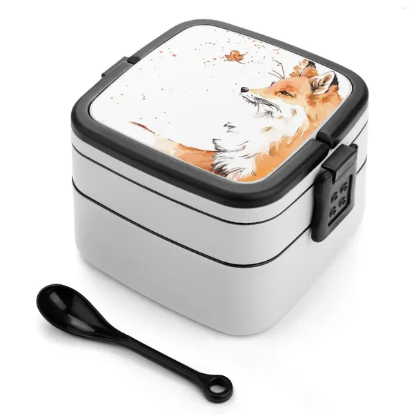 Dîle Bento Box Lunch Thermal Conteneur 2 couches Créature animale en bonne santé Nature du vent Wild Orange Leaf Mountain