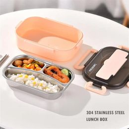 Dinware Bento Boxs 4 Girds Lekproof Kid School Roestvrij staalmanager Laag Partitie Keukengerei Groothandel Accessoires