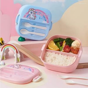 Boîte à lunch à la vaisselle Bento pour enfants Étudiants de dessins animés Kawaii Pony Pony chauffé 3 sandwich à sandwich Cantene spéciale