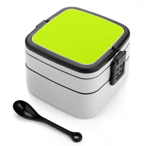 Vaisselle Lime amère vert fluo couleur unie Double couche boîte à Bento salade pique-nique Portable