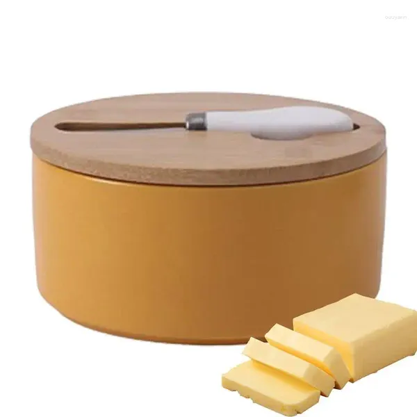 Vaisselle porte-beurre avec couvercle plateau en céramique de grande capacité réservoir d'huile jaune pot de stockage de chocolat rond comptoir de maison domestique