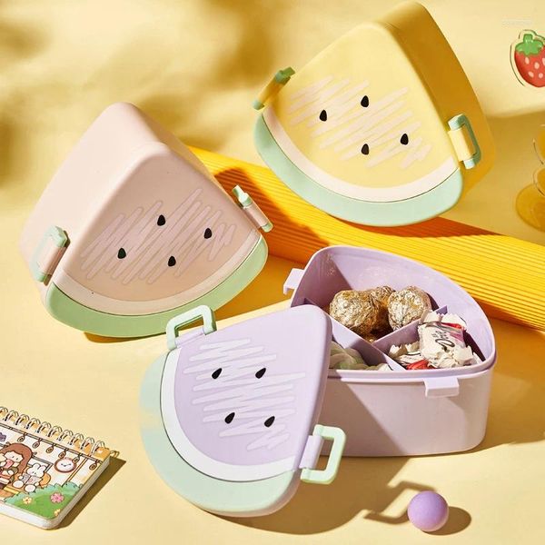 Dîne caricature Bento Bento Boîte à lunch Conteneur de fruits de fuite pour filles pour les filles avec 3 compartiments en coffre-fort micro-ondes