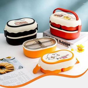 Dinware Cartoon Lunch Box Dubbele laag Student Lunchbox DraagBare Growt Capaciteit Microwaveable Fruit Voedsel Container Doos