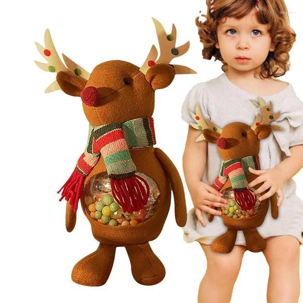 Vajilla Navidad Candy Jar Container Botella con peluche Elk Bear Doll Transparente Lindo Almacenamiento