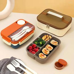 Vaisselle couleur bloquant une seule couche quatre grille boîte à déjeuner est livrée avec des couverts et un sac à main micro-ondes chauffage Portable Bento S