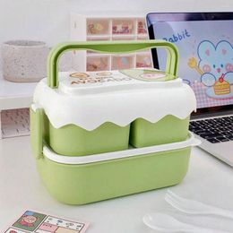 Dijkartikelen Dubbel Deck Fruit Lunch Box Huishoudig TABLE TRAIRE Avocado Peach Leuke grote capaciteit Buiten Portable Bento met Spork Spoon