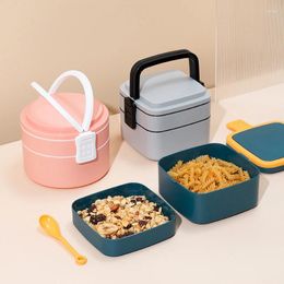 Vaisselle Boîte à lunch portable à double couche avec couvercle Employé de bureau Étudiant japonais Conteneur de stockage Repas de remise en forme Le micro-ondes peut être chauffé