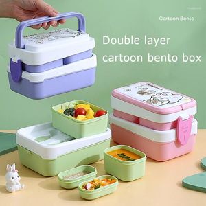 Servies Dubbellaags 1350 ml Magnetron Lunchbox Leuke Voedselopslagcontainer Kinderen Kinderen School Kantoor Draagbare Bento