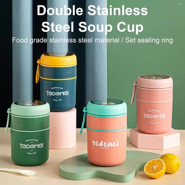 Vaisselle Double tasse à soupe en acier inoxydable, boîte à déjeuner, chauffage de stockage, seau Portable isolé sous vide, pour adultes et enfants