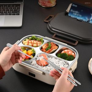 Boîte à déjeuner chauffante électrique, vaisselle, Bento isolant en acier inoxydable, récipient chauffant Portable pour micro-ondes 50W