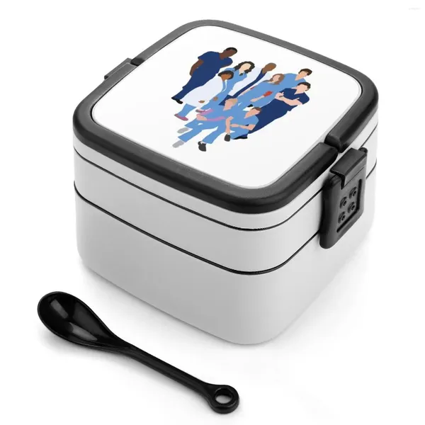 Vajilla Grays Anatomy Caracter Silhouette Bento Caja de bento Almuerzo portátil Contenedor de almacenamiento de paja de trigo Derek Shepherd