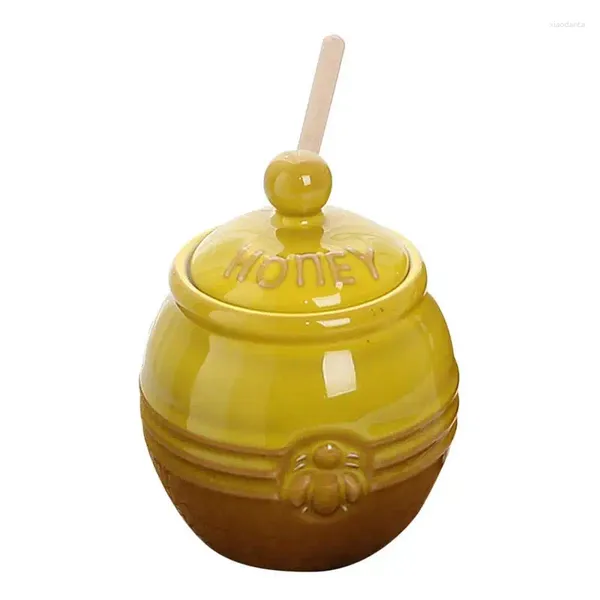 Pots à miel avec couvercles, vaisselle, récipient, décor d'abeille, bâton d'agitation en bois et couvercle d'étanchéité, petit pour la maison