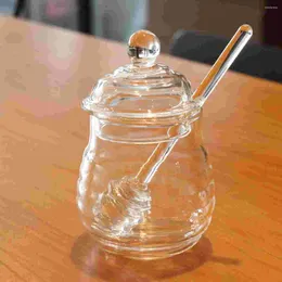 Vaisselle Pot de miel Pot Pots à louche Sirop Clair Distributeur de confiture Ensemble Bouteille Conteneurs Conteneurs Couvercle de stockage Bouteilles Couvercles en cristal de ruche