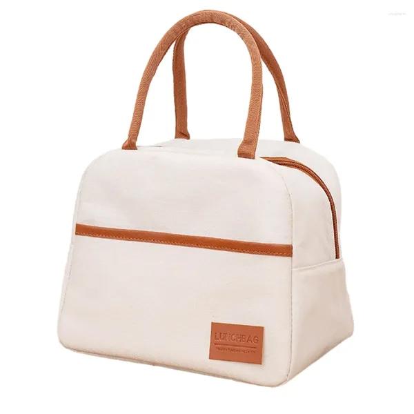 Sac à déjeuner isolé en aluminium, vaisselle, boîte de rangement élégante en tissu Oxford, conception à large ouverture, résistant aux taches, couleur Beige