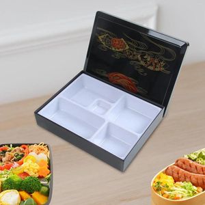 DINKRIJKEN JAPANSE BENTO BOX Snack Serveerlade met deksel Witte en zwarte lunch voor Sushi Rice Sauce Restaurant Picnic Business