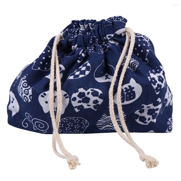 Vajilla japonesa con cordón para lonchera, bolsa bonita de maquillaje, billetera con cuerda, suministro de lino y algodón, loncheras de viaje
