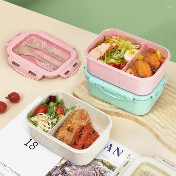 Cajas de almuerzo japonesas a prueba de fugas 2 cuadrícula con tapa para campamento portátil de almacenamiento de plástico contenedor de microondas bento para niños