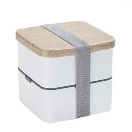 Vaisselle boîte à Bento à Double couche de Style japonais, déjeuner carré à Grain de bois, grande capacité peut être passé au micro-ondes